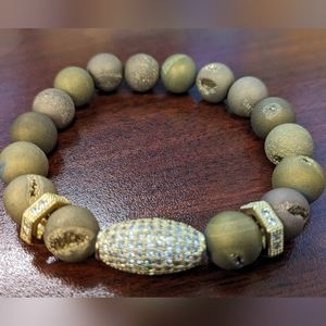 Women's Druzy Agate Pave Green Gold Geode Bracelet 10mm